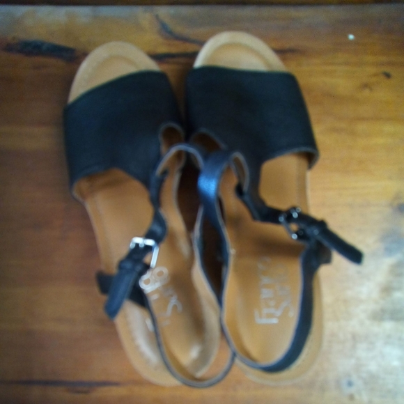 Franco Sarto Clinton Wedge Sandals black leather womens size US 9M EUC - Picture 4 of 10